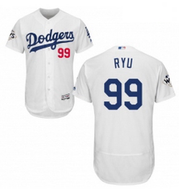 Mens Majestic Los Angeles Dodgers 99 Hyun Jin Ryu Authentic White Home 2017 World Series Bound Flex 