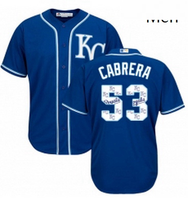 Mens Majestic Kansas City Royals 53 Melky Cabrera Blue Authentic Blue Team Logo Fashion Cool Base ML