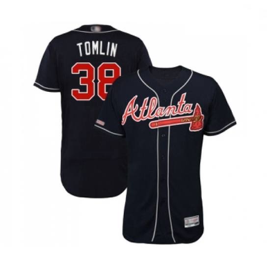 Mens Atlanta Braves 38 Josh Tomlin Navy Blue Alternate Flex Base Authentic Collection Baseball Jerse