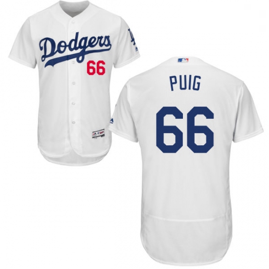 Mens Majestic Los Angeles Dodgers 66 Yasiel Puig White Home Flex Base Authentic Collection MLB Jerse