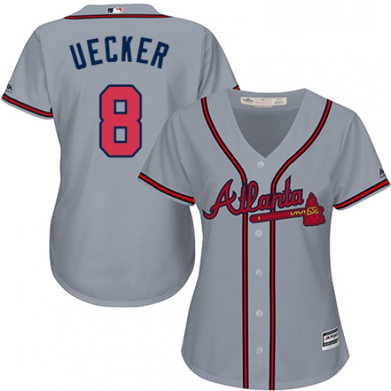 Womens Majestic Atlanta Braves 8 Bob Uecker Replica Grey Road Cool Base MLB Jersey