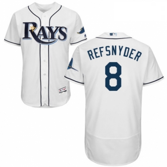 Mens Majestic Tampa Bay Rays 8 Rob Refsnyder Home White Home Flex Base Authentic Collection MLB Jers