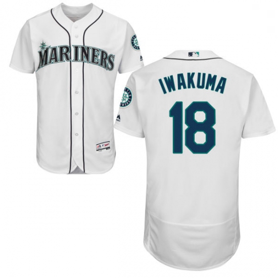 Mens Majestic Seattle Mariners 18 Hisashi Iwakuma White Home Flex Base Authentic Collection MLB Jers