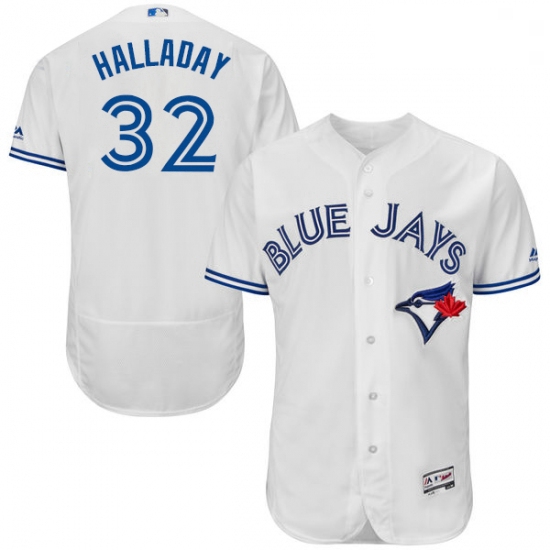 Mens Majestic Toronto Blue Jays 32 Roy Halladay White Home Flex 
