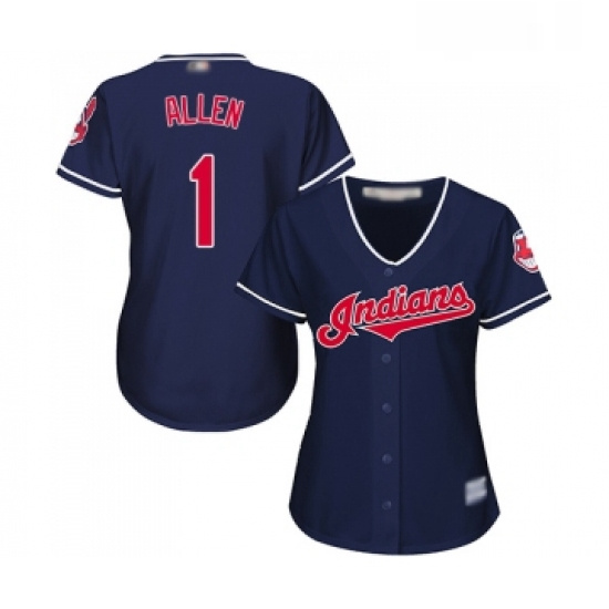 Womens Cleveland Indians 1 Greg Allen Replica Navy Blue Alternate 1 Cool Base Baseball Jersey