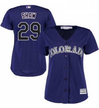 Womens Majestic Colorado Rockies 29 Bryan Shaw Replica Purple Alternate 1 Cool Base MLB Jersey