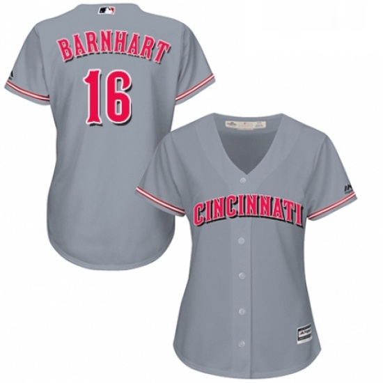 Womens Majestic Cincinnati Reds 16 Tucker Barnhart Replica Grey Road Cool Base MLB Jersey