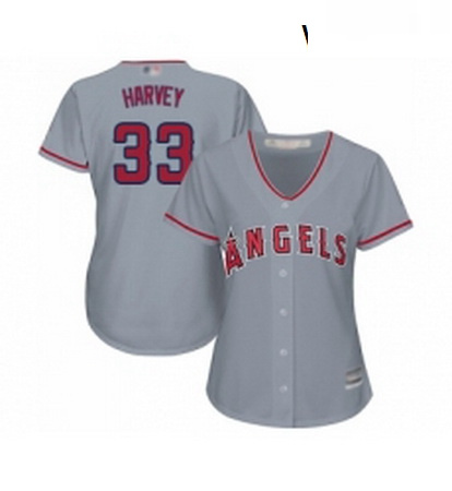 Womens Los Angeles Angels of Anaheim 33 Matt Harvey Replica Grey Road Cool Base Baseball Jersey