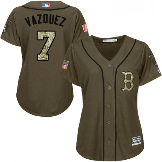 Womens Majestic Boston Red Sox 7 Christian Vazquez Replica Green Salute to Service MLB Jersey