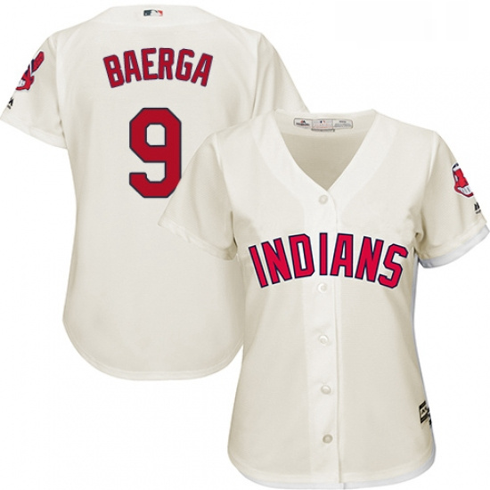 Womens Majestic Cleveland Indians 9 Carlos Baerga Replica Cream Alternate 2 Cool Base MLB Jersey