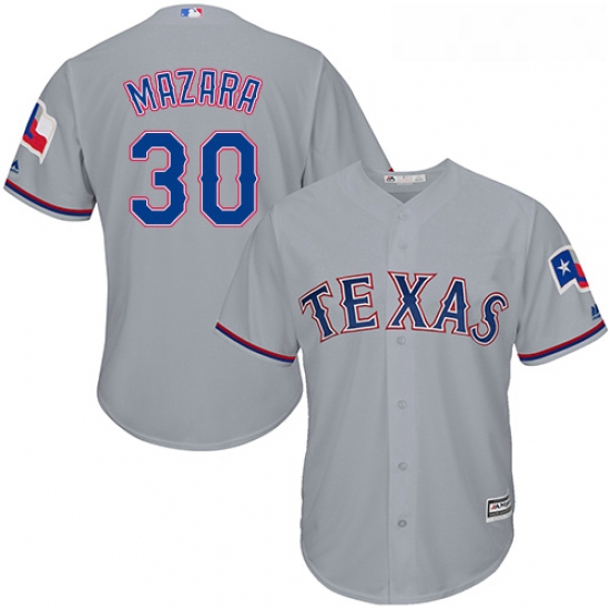 Youth Majestic Texas Rangers 30 Nomar Mazara Replica Grey Road Cool Base MLB Jersey