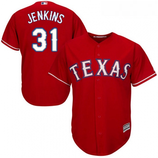 Youth Majestic Texas Rangers 31 Ferguson Jenkins Authentic Red Alternate Cool Base MLB Jersey