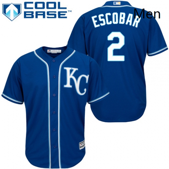 Mens Majestic Kansas City Royals 2 Alcides Escobar Replica Blue 