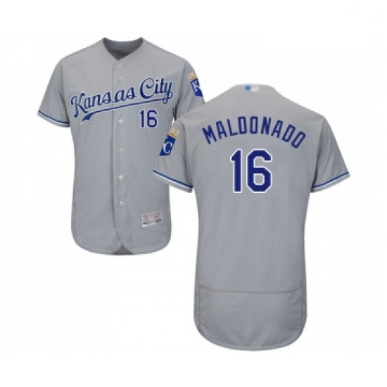 Mens Kansas City Royals 16 Martin Maldonado Grey Road Flex Base Authentic Collection Baseball Jersey