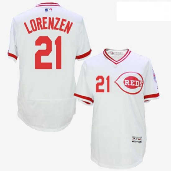 Mens Majestic Cincinnati Reds 21 Michael Lorenzen White Flexbase Authentic Collection Cooperstown ML