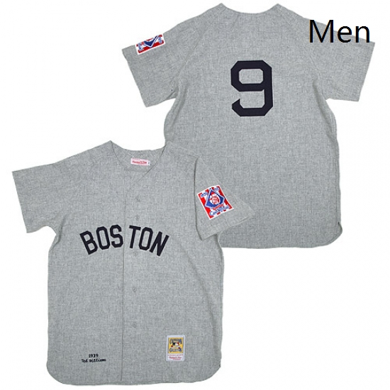 Mens Mitchell and Ness 1939 Boston Red Sox 9 Ted Williams Authentic Grey Throwback MLB Jersey