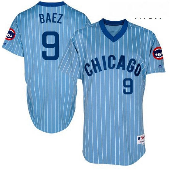 Mens Majestic Chicago Cubs 9 Javier Baez Replica Blue Cooperstown Throwback MLB Jersey