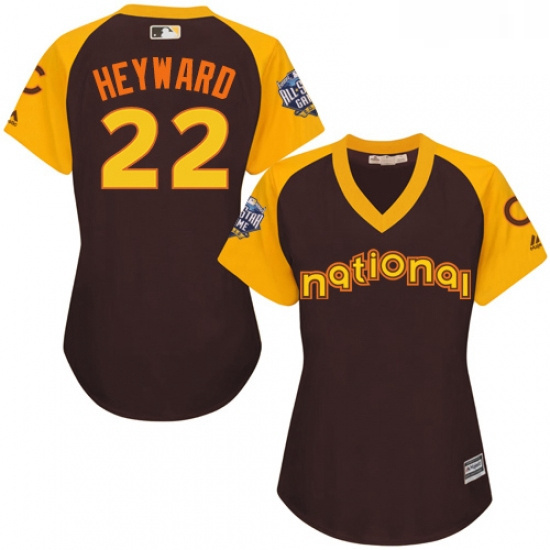 Womens Majestic Chicago Cubs 22 Jason Heyward Authentic Brown 2016 All Star National League BP Cool 