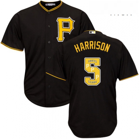 Mens Majestic Pittsburgh Pirates 5 Josh Harrison Authentic Black Team Logo Fashion Cool Base MLB Jer