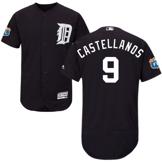 Mens Majestic Detroit Tigers 9 Nick Castellanos Navy Blue Alternate Flex Base Authentic Collection M