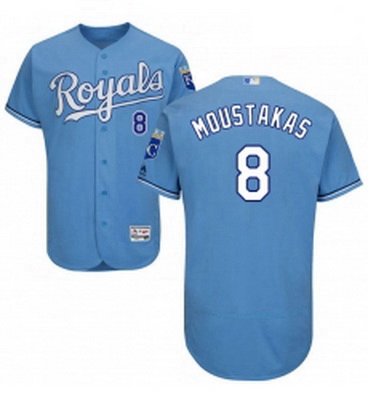 Mens Majestic Kansas City Royals 8 Mike Moustakas Light Blue Alternate Flex Base Authentic Collectio