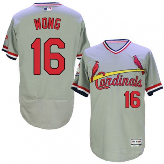 Mens Majestic St Louis Cardinals 16 Kolten Wong Grey Flexbase Authentic Collection Cooperstown MLB J