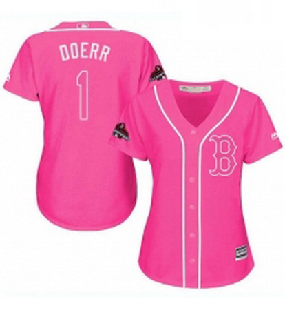 Womens Majestic Boston Red Sox 1 Bobby Doerr Authentic Pink Fashion 2018 World Series Champions MLB 