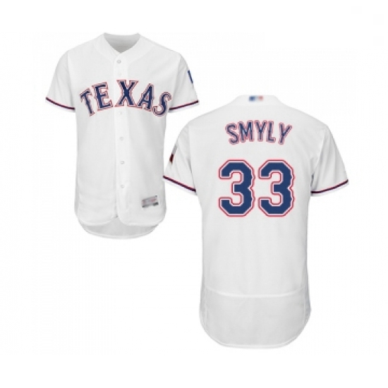 Mens Texas Rangers 33 Drew Smyly White Home Flex Base Authentic 