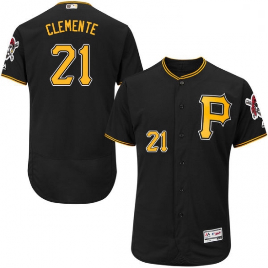 Mens Majestic Pittsburgh Pirates 21 Roberto Clemente Black Alternate Flex Base Authentic Collection 
