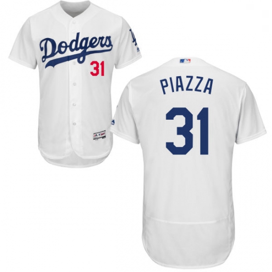 Mens Majestic Los Angeles Dodgers 31 Mike Piazza White Home Flex Base Authentic Collection MLB Jerse