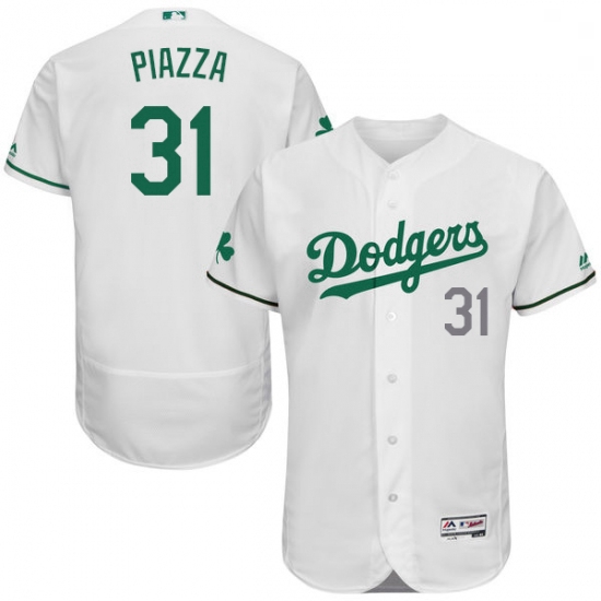 Mens Majestic Los Angeles Dodgers 31 Mike Piazza White Celtic Flexbase Authentic Collection MLB Jers