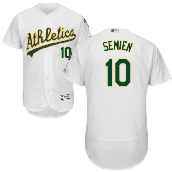 Mens Majestic Oakland Athletics 10 Marcus Semien White Home Flex Base Authentic Collection MLB Jerse