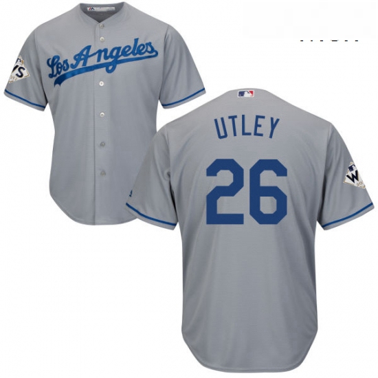 Mens Majestic Los Angeles Dodgers 26 Chase Utley Replica Grey Ro