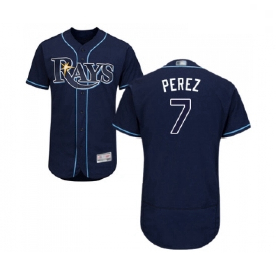 Mens Tampa Bay Rays 7 Michael Perez Navy Blue Alternate Flex Base Authentic Collection Baseball Jers