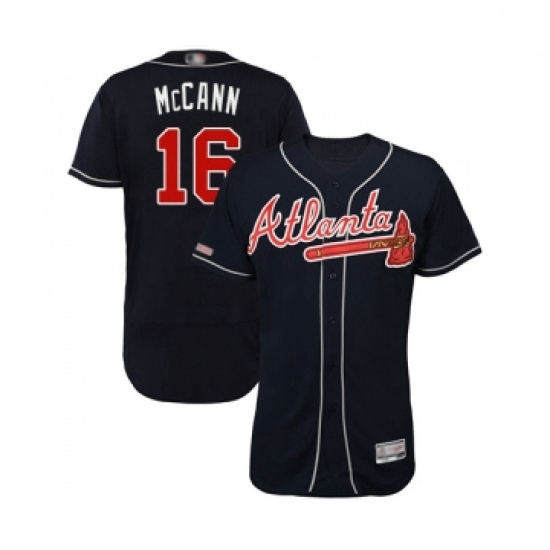 Mens Atlanta Braves 16 Brian McCann Navy Blue Alternate Flex Base Authentic Collection Baseball Jers