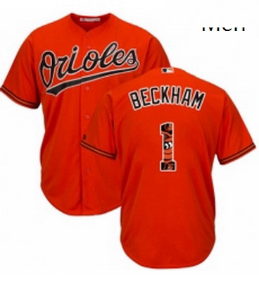 Mens Majestic Baltimore Orioles 1 Tim Beckham Authentic Orange Team Logo Fashion Cool Base MLB Jerse