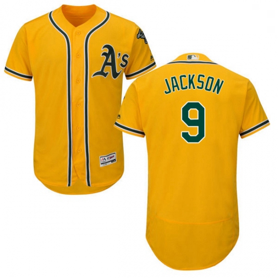 Mens Majestic Oakland Athletics 9 Reggie Jackson Gold Alternate 