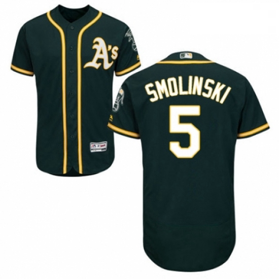 Mens Majestic Oakland Athletics 5 Jake Smolinski Green Alternate Flex Base Authentic Collection MLB 