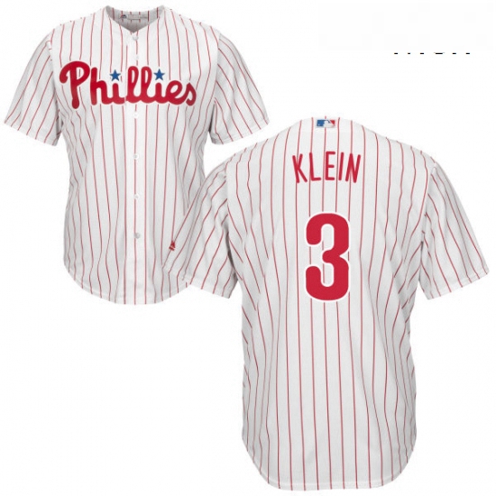 Mens Majestic Philadelphia Phillies 3 Chuck Klein Replica WhiteRed Strip Home Cool Base MLB Jersey