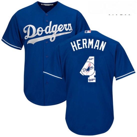 Mens Majestic Los Angeles Dodgers 4 Babe Herman Authentic Royal Blue Team Logo Fashion Cool Base MLB