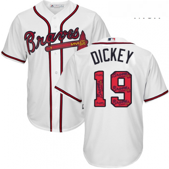 Mens Majestic Atlanta Braves 19 RA Dickey Authentic White Team L