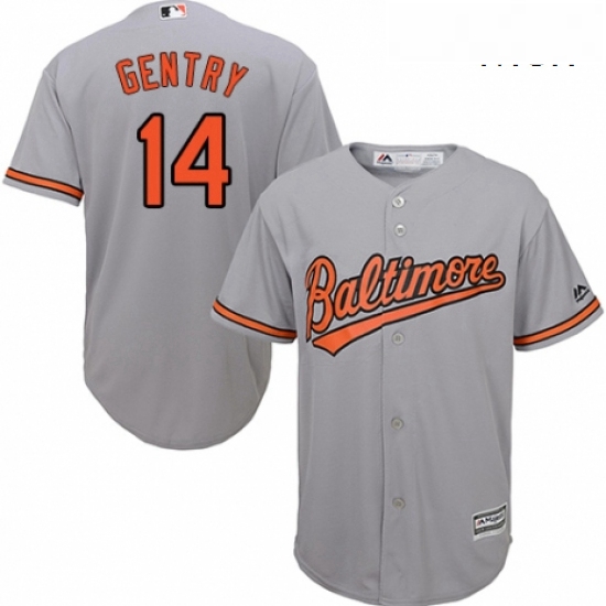 Mens Majestic Baltimore Orioles 14 Craig Gentry Replica Grey Roa