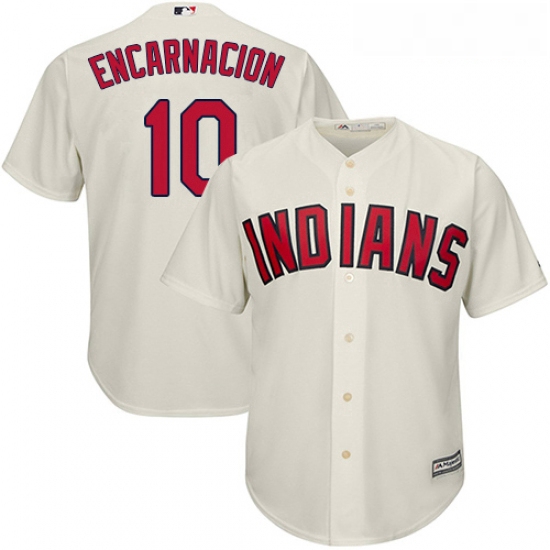 Youth Majestic Cleveland Indians 10 Edwin Encarnacion Authentic Cream Alternate 2 Cool Base MLB Jers