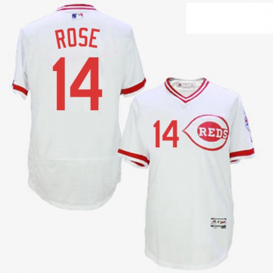 Mens Majestic Cincinnati Reds 14 Pete Rose White Flexbase Authentic Collection Cooperstown MLB Jerse