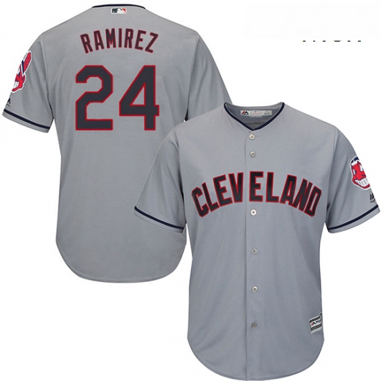 Mens Majestic Cleveland Indians 24 Manny Ramirez Replica Grey Road Cool Base MLB Jersey