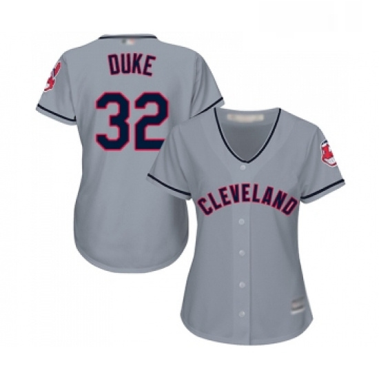 Womens Cleveland Indians 32 Zach Duke Replica Grey Road Cool Bas