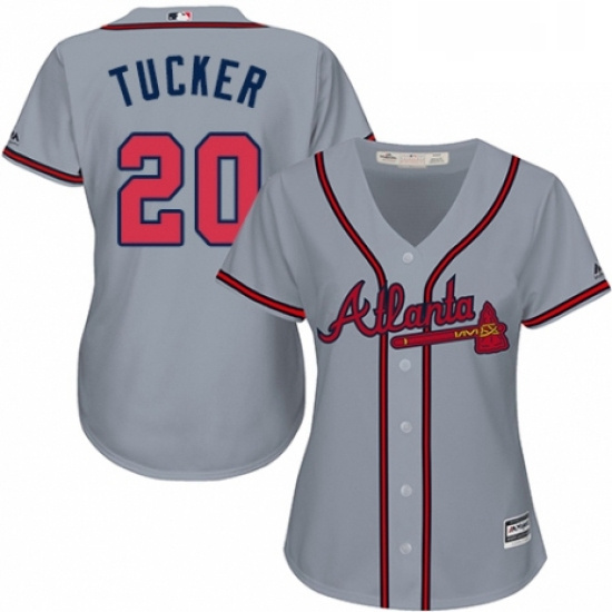 Womens Majestic Atlanta Braves 20 Preston Tucker Replica Grey Road Cool Base MLB Jersey