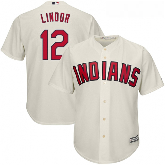 Youth Majestic Cleveland Indians 12 Francisco Lindor Authentic Cream Alternate 2 Cool Base MLB Jerse