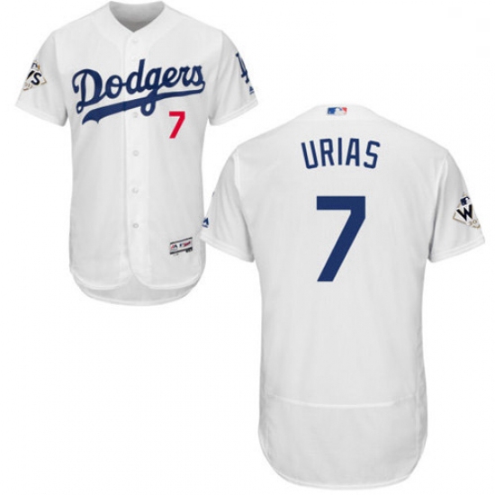 Mens Majestic Los Angeles Dodgers 7 Julio Urias Authentic White Home 2017 World Series Bound Flex Ba