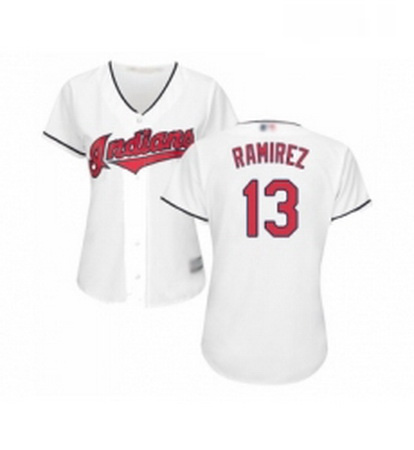 Womens Cleveland Indians 13 Hanley Ramirez Replica White Home Cool Base Baseball Jersey